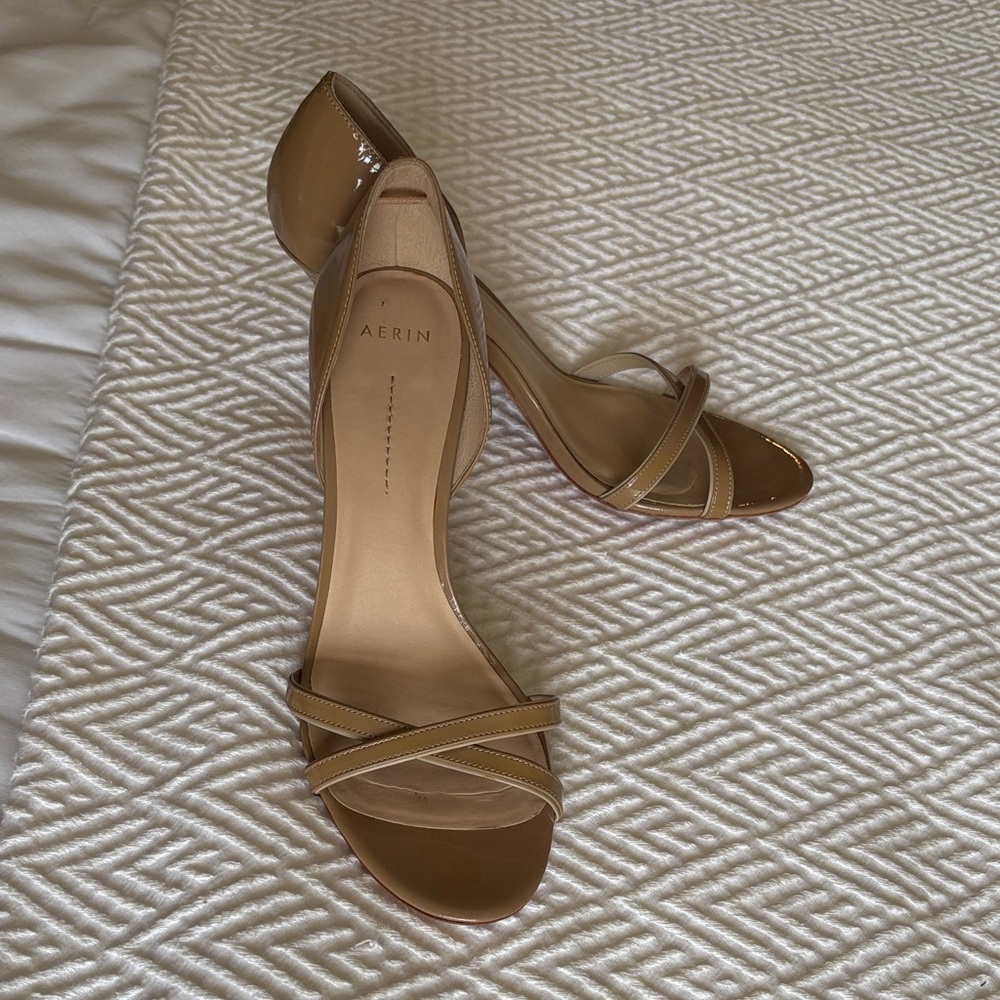Aerin Cocobay Peep Toe Criss Cross Patent Leather Heels